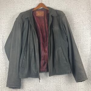 VTG Claiborne WEAR Leather Jacket XL Gray Red Lining Bomber Biker Zip Sleeve